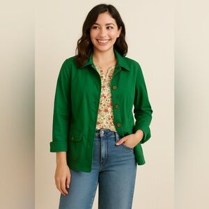 Charter Club Green Gold Button 3/4 Sleeve Blazer